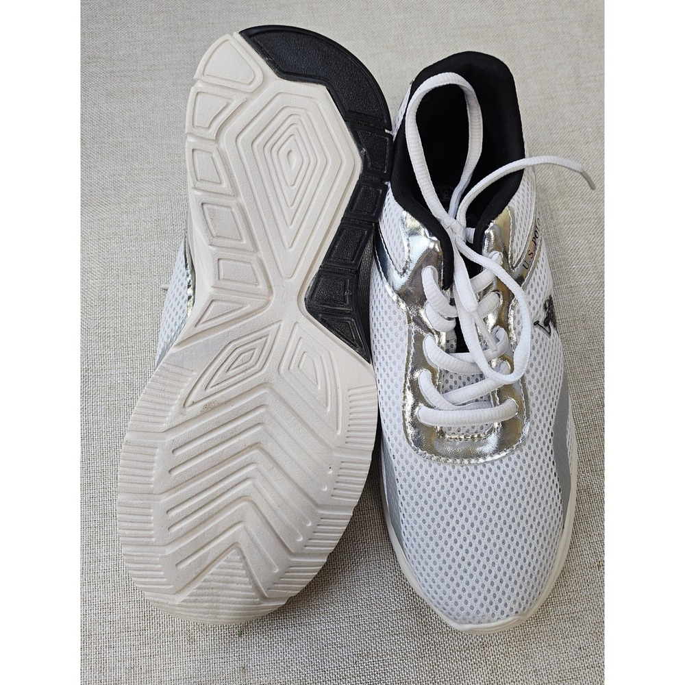 US Polo Assn White Silver Metallic Mesh Sneakers Athletic NW11786 Womens 6.5M - Picture 6 of 10